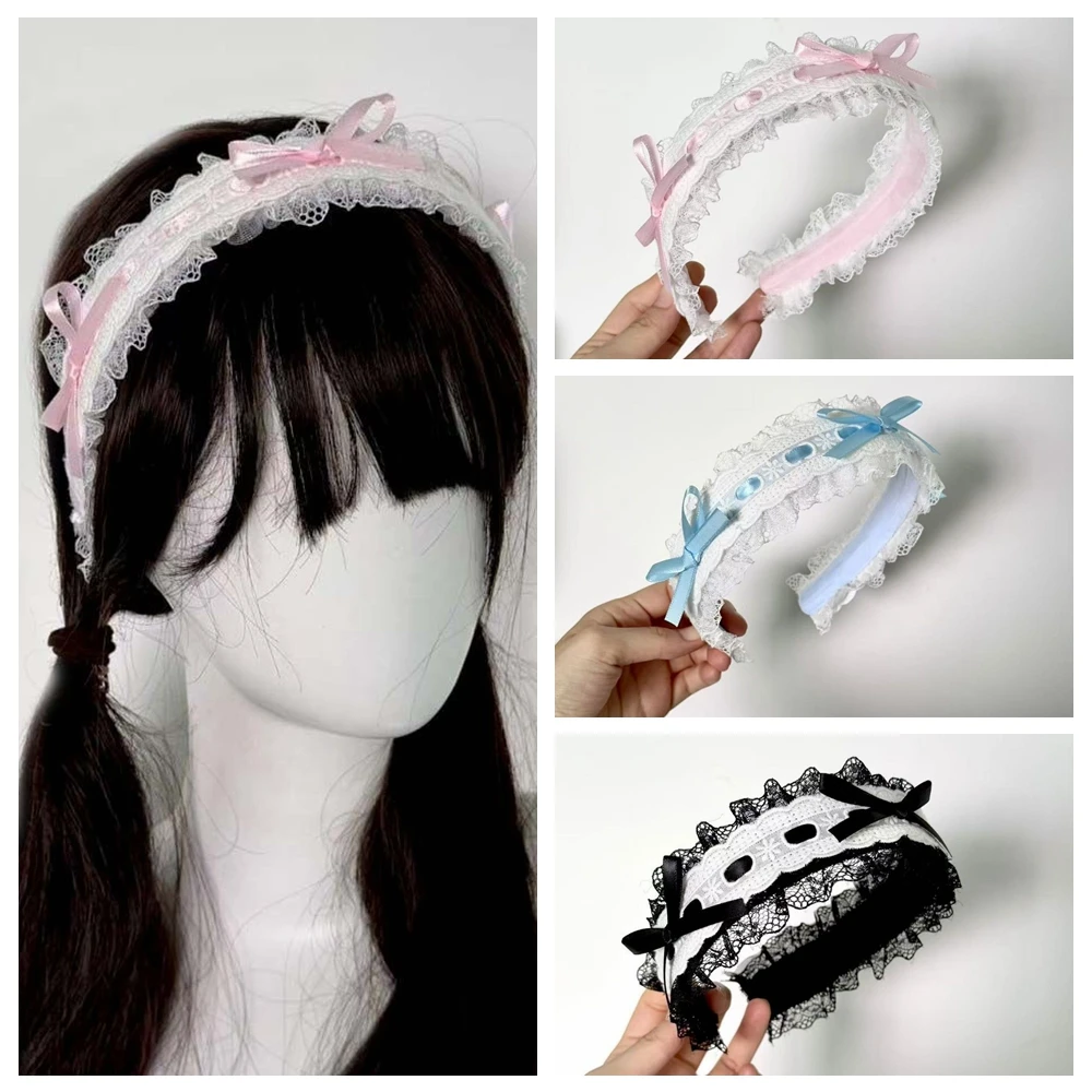 

Lolita Style Women Headband Lace Bow-knot Ballet-style Hair Accessories Cosplay Headband Maid Anime Hair Band Photography Prop