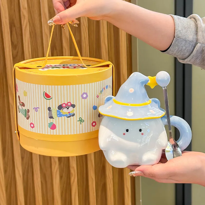 Cute Tuanzi Elf with Lid and Spoon Ceramic Cup - Home Drinking Cup, Office Couple Cup/Holiday Gift Mug