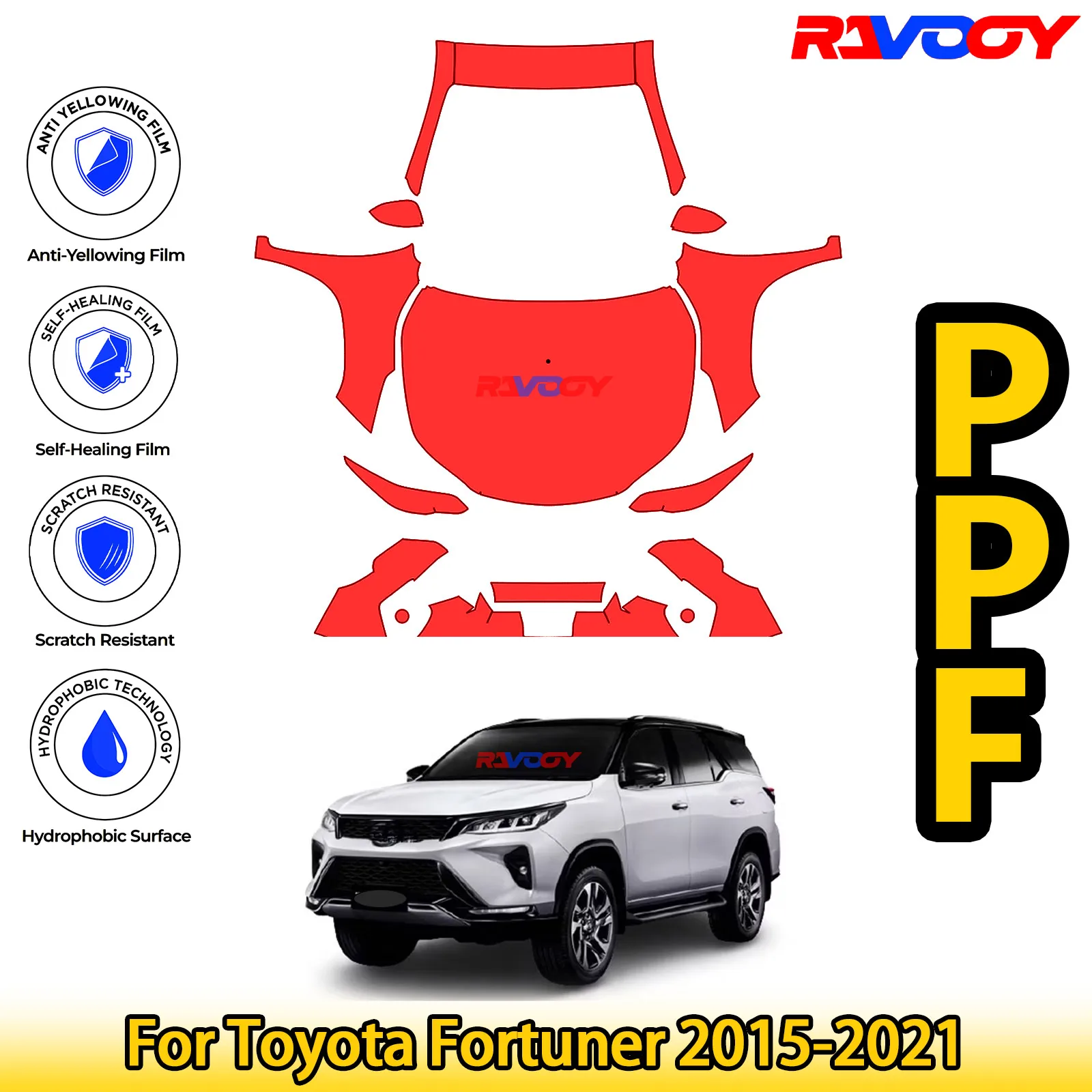 

Для Toyota Fortuner 2015-2021 глянцевая матовая черная предварительно вырезанная передняя защитная пленка PPF Kit