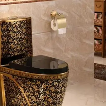 

Унитаз для ванной комнаты, черно-золотой, керамический, с бесшумным смывом, с гальваническим покрытием, подходит для отелей