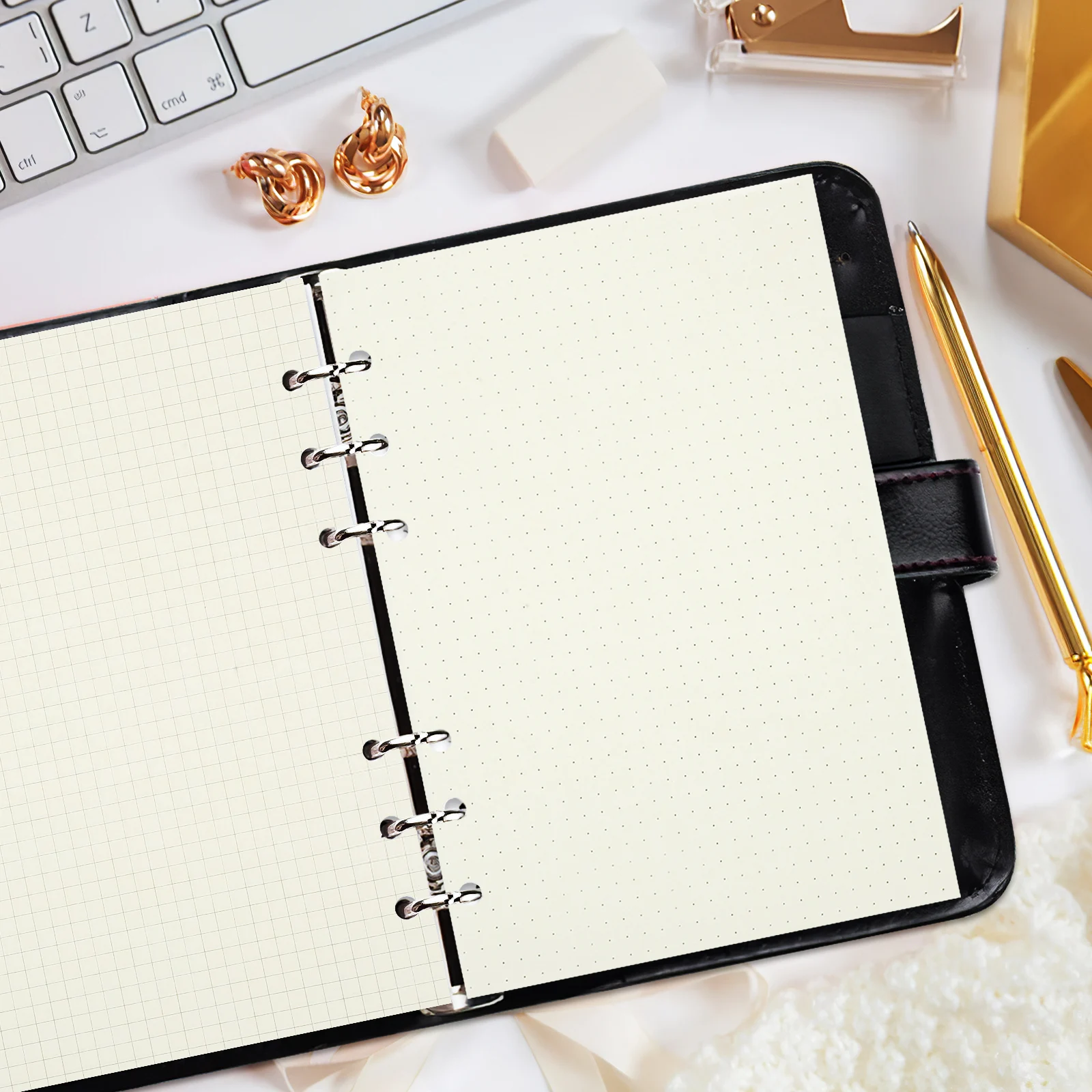 

4Pcs A5 Loose Leaf Paper Refill for Planner Notebook 6 Hole Punched Thick Dotted Lined Grid Binder Inserts Replacement Sheets