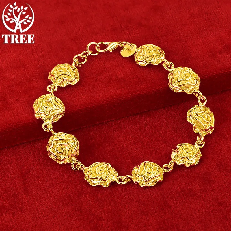 

ALITREE 24K Yellow Gold Rose/Flower Bracelets For Woman Fashion Party Wedding Engagement Charm Jewelry Christmas Lovers Gift