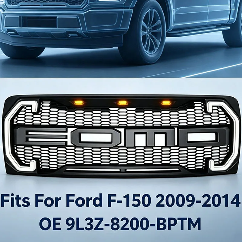 Raptor‑Style Mesh Front Grille With DRL Turn Signal & Letter Bracket Fits For Ford F‑150 2009‑2014 OE 9L3Z‑8200‑BPTM