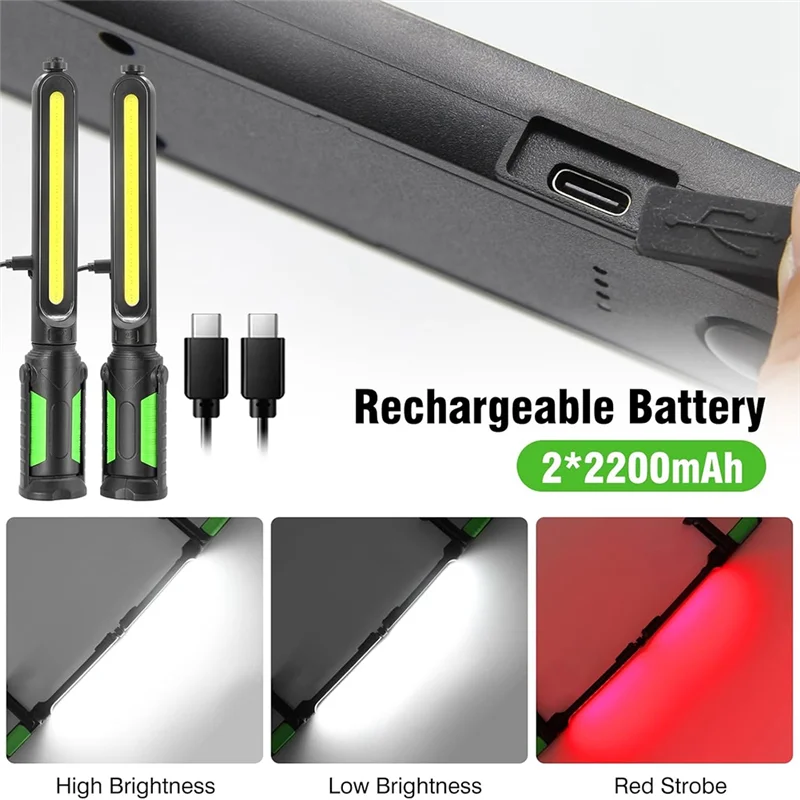 ABKO-لإصلاح السيارات لإضاءة العمل الميكانيكي - 2400LM LED، 4400Mah قابلة لإعادة الشحن، ضوء مغناطيسي تحت الغطاء مع خطافات