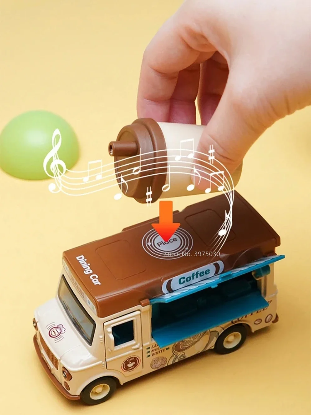 1/36 Magnetic Induction Fast Food Truck Alloy Diecast Car Model Toy with Sound Light Pull Back Collection Gifts for Boy Birthday