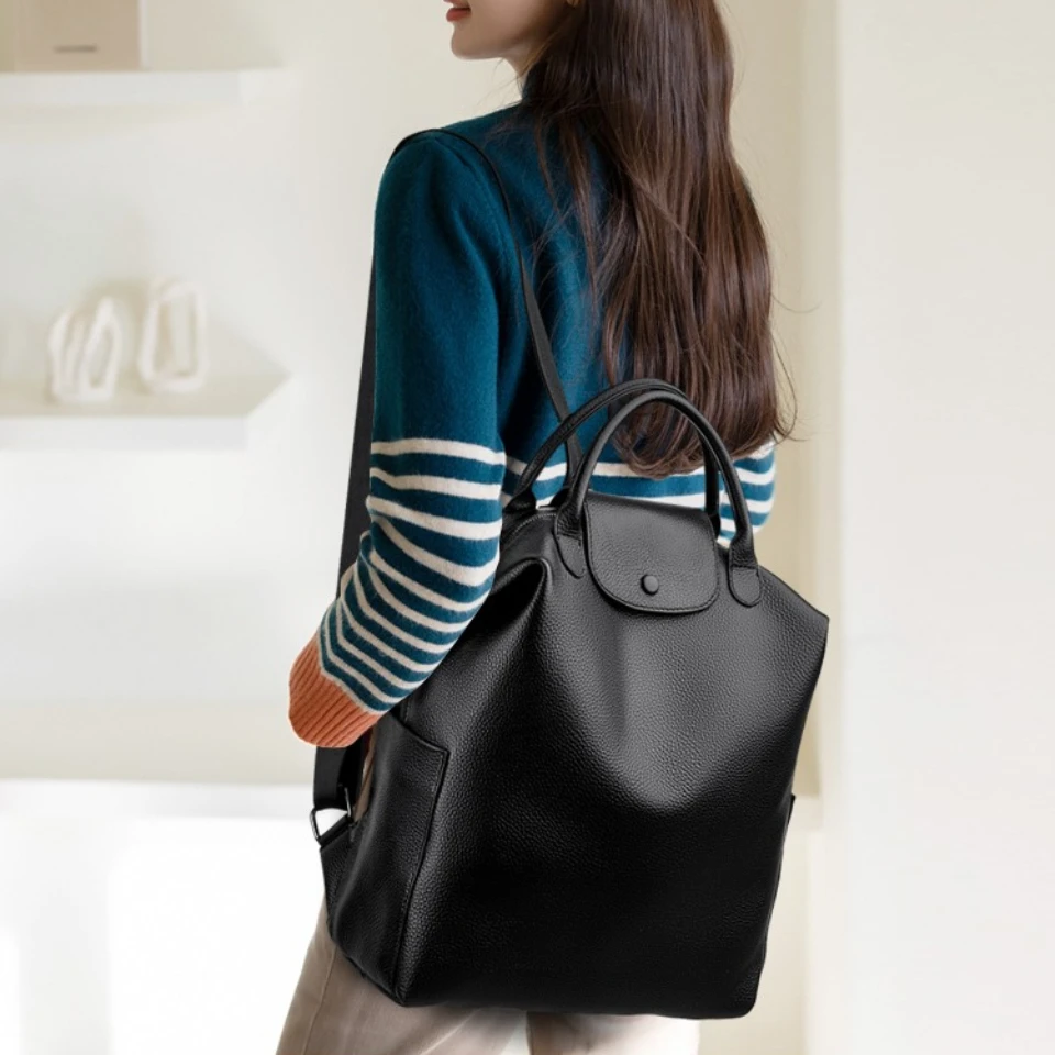 100% Genuine Cowhide Leather Women Backpack Large Capacity School Back Pack Female Casual Travel Bagpack Rucksacks for Girls Sac