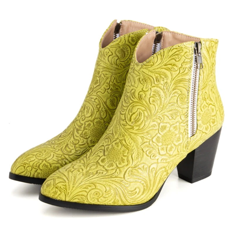 

Винтажные ботильоны для женщин, новинка 2025 года, зимняя обувь, черные короткие ковбойские ботинки в стиле вестерн на блочном каблуке, вечерние туфли для женщин, большой размер 52