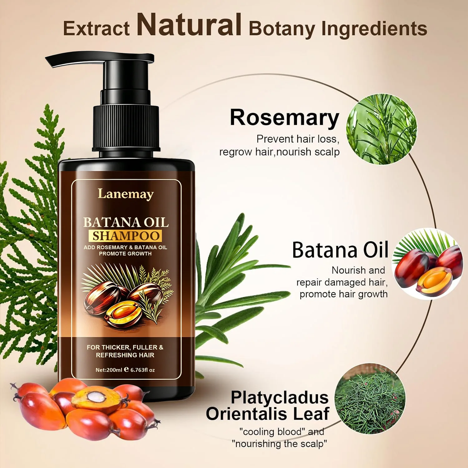 2PCS Batana Oil Shampoo & Conditioner Set – Add Rosemary & Batana Oil to Promote Hair Growth, Smooth Frizz