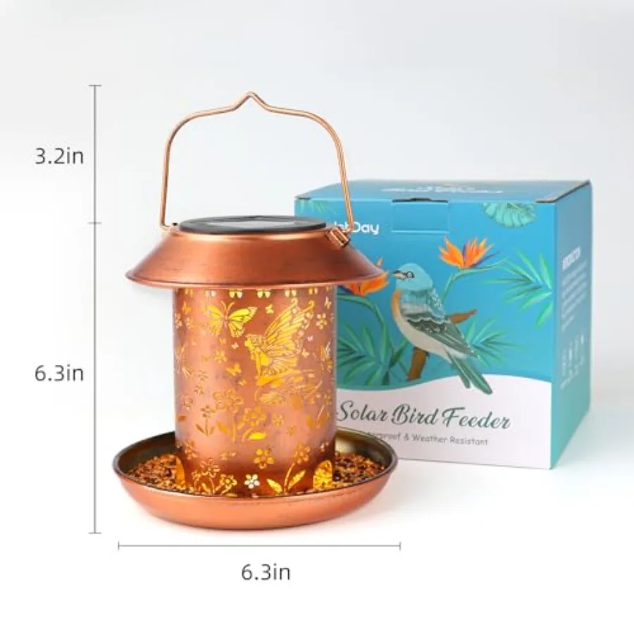 【Spot goods】Solar Bird Feeders for Outdoors Hanging Metal Waterproof Outdoor Butterfly Lantern Bird Feeder Weather Resistant Gi view 2
