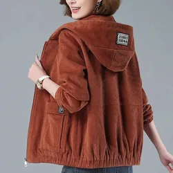 Women's Corduroy Coat 2025 Spring Autumn Winter Female New Plus-size Loose Jacket Casual Middle-aged Mother Overcoat