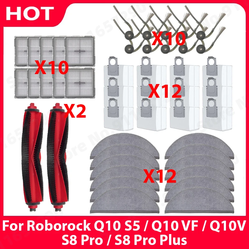 

For Roborock Q10 S5 / Q10 VF / Q10V / S8 Pro / S8 Pro Plus Vacuum Cleaner Part Main Side Brush Filter Mop Dust Bag Accessories