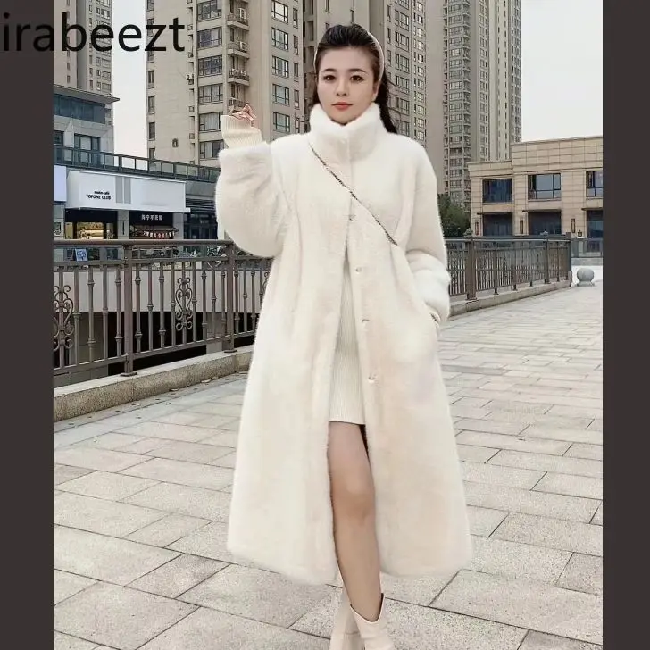 Mink Environmental Jacket Women's Fur One Stand Collar Medium Long Slim High Fashion Fur Coat Vintage Roupas Femininas