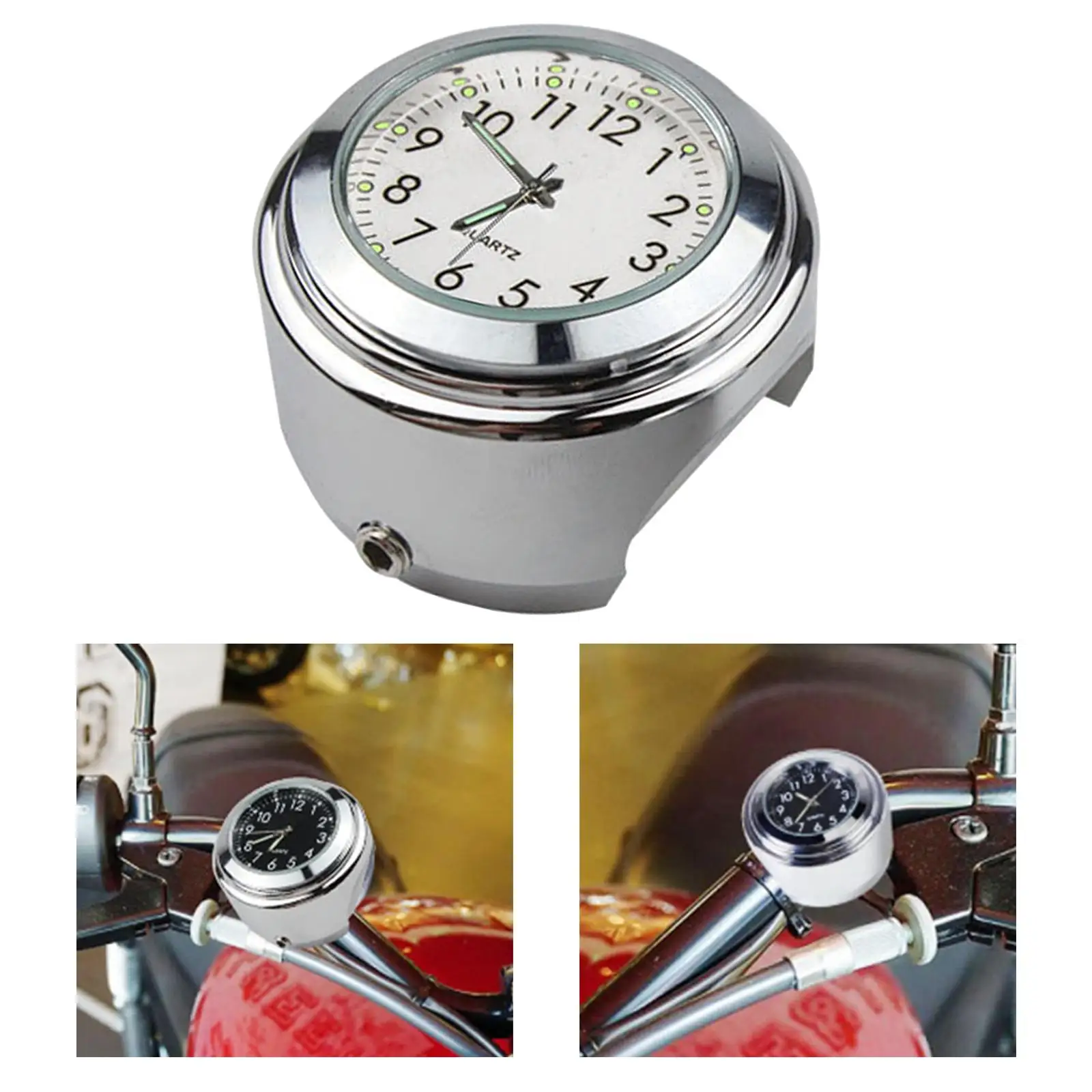 Motorcycle Handlebar Clock Waterproof Aluminum Wear Resistant Dial Watch for Cruiser Yacht Buggy 22-25mm