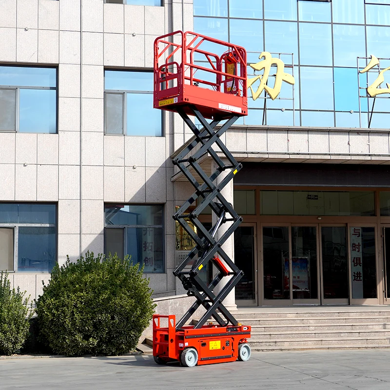 Elevadores de tijera autopropulsados eléctricos hidráulicos, elevador de hombre, reparación de iluminación, elevador de tijera hidráulico autopropulsado para interiores