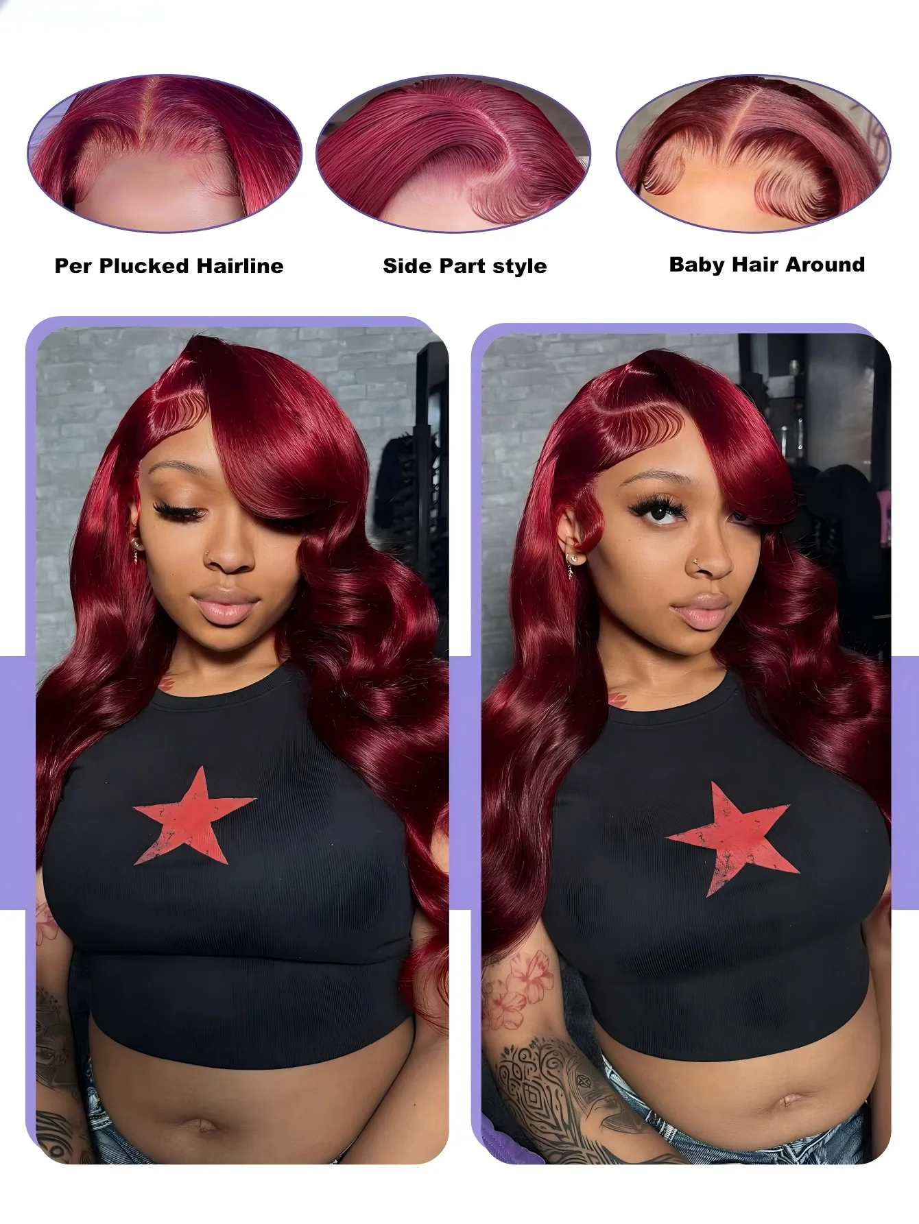 99j Burgundy Lace Front Human Hair Wig Body Wave 13x6 HD Lace Frontal