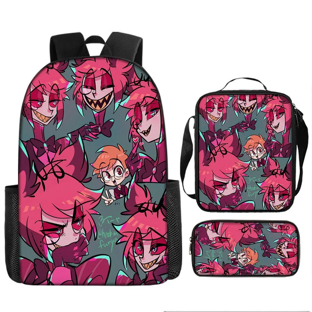 3Pcs Cosplay Hazbin Hotel Backpack Set School Daypack Lunch Bag Pencil Case Lightweight Durable Backpack Birthday Gift Boy Girl