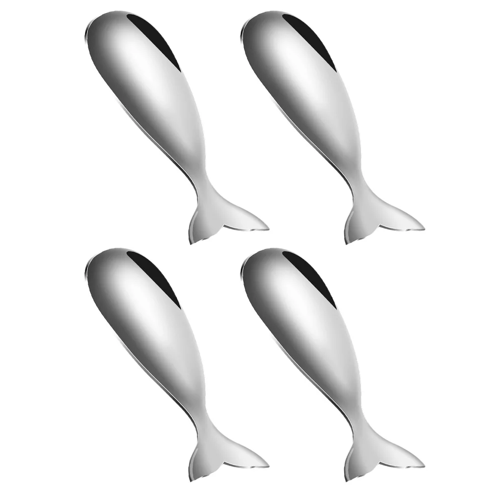 

4 pcs Stainless Steel Ice Cream Scoop Whale Shape Dessert Fruit Ball Watermelon Pitaya Spoon Drink Soup Spoon