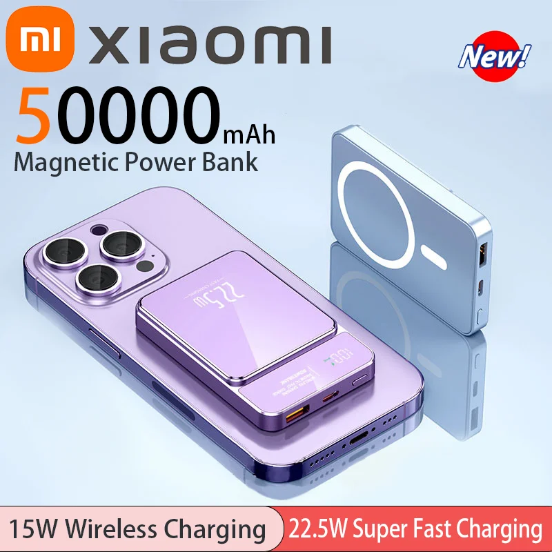 Xiaomi 50000 мАч Power Bank Магнитное беспроводное зарядное устройство Qi Magsafe 22,5 Вт Супер быстрая зарядка Powerbank для iPhone Samsung Huawei