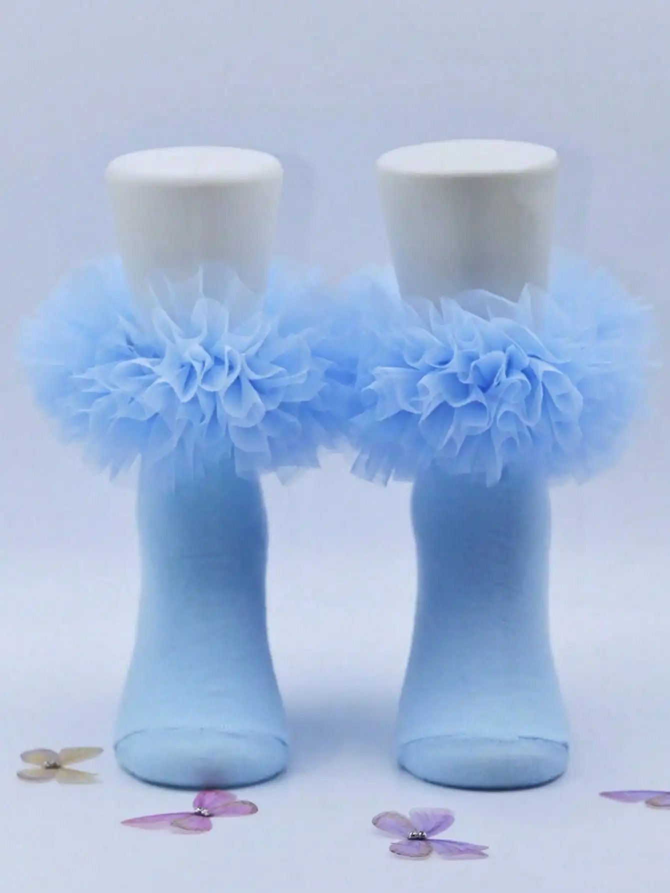 1 pair of girls' lace ruffled socks with fluffy ruffled baby princess socks view 2