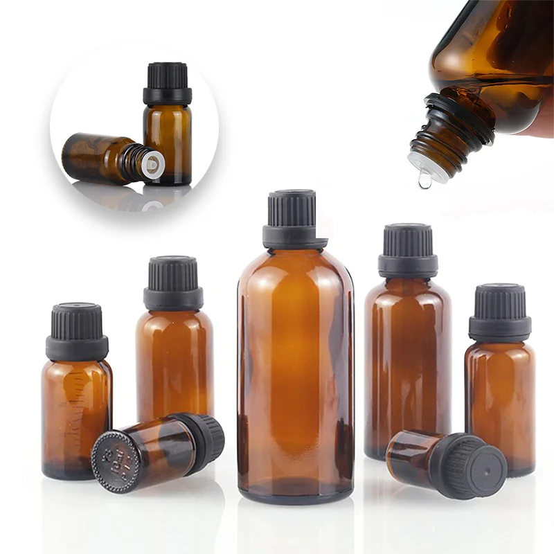 

12PCS 5- 30ml Empty Refillable Amber Glass Essential Oil Bottles Cosmetic Perfume Aromatherapy Storage Portable Travel Container