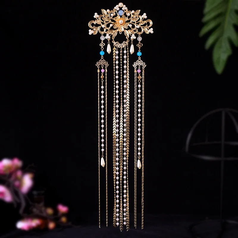 

Tassel Hairpin Tiaras Chinese Hair Accessoreis Classic Crown Hair Clip Fairy Pearl Hair Jewelry Chinese Hanfu Hair Accessories