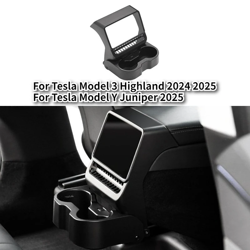

Ящик для хранения для Tesla Model 3 Y Juniper 2025, задний воздуховыпускной подлокотник, подстаканник, многофункциональный держатель для хранения, аксессуары