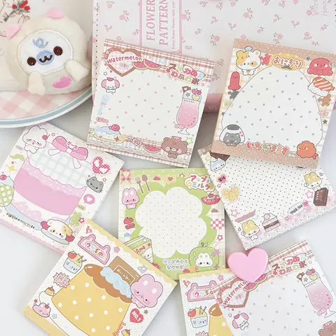 1 Pc Cute Cartoon Rabbit Pattern Memo Book Tearable Non-Sticky Leave Message Note Pad Take Notes Student Stationery Materials