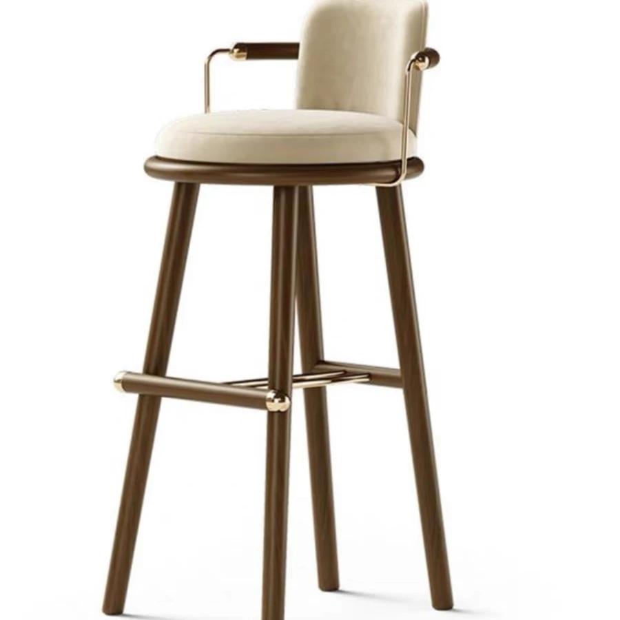 Modern solid wood frame fabric cushion bar stool coffee shop bar chair solid wood counter stool high chair