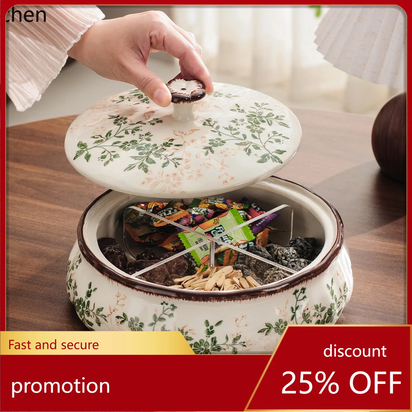 YFY   floral dried fruit storage box fruit plate with lid, high-value ceramic fruit  , living room home use new year candy box