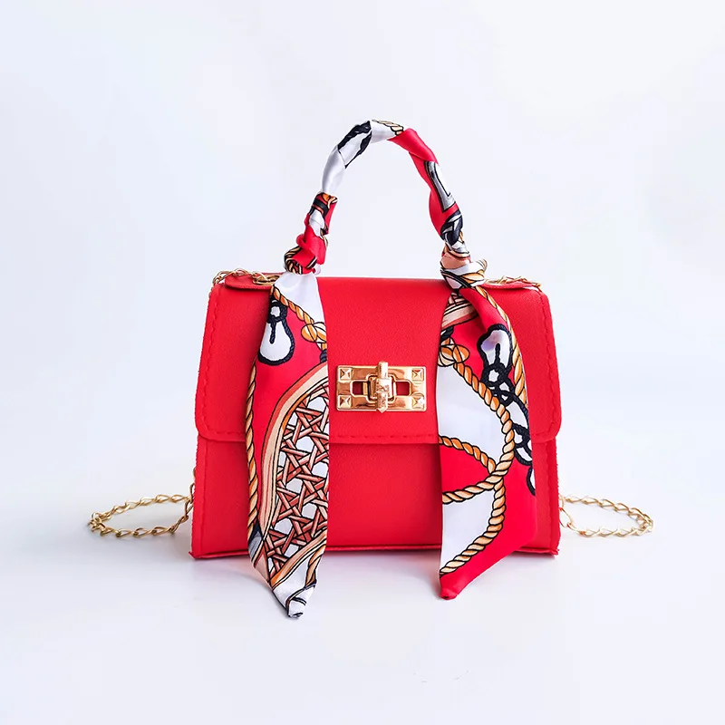 Silk Scarf Multicolored Bag Women Leather Handbags For Women's Chain One Shoulder Messenger Crossbody High Quality Casual Luxury