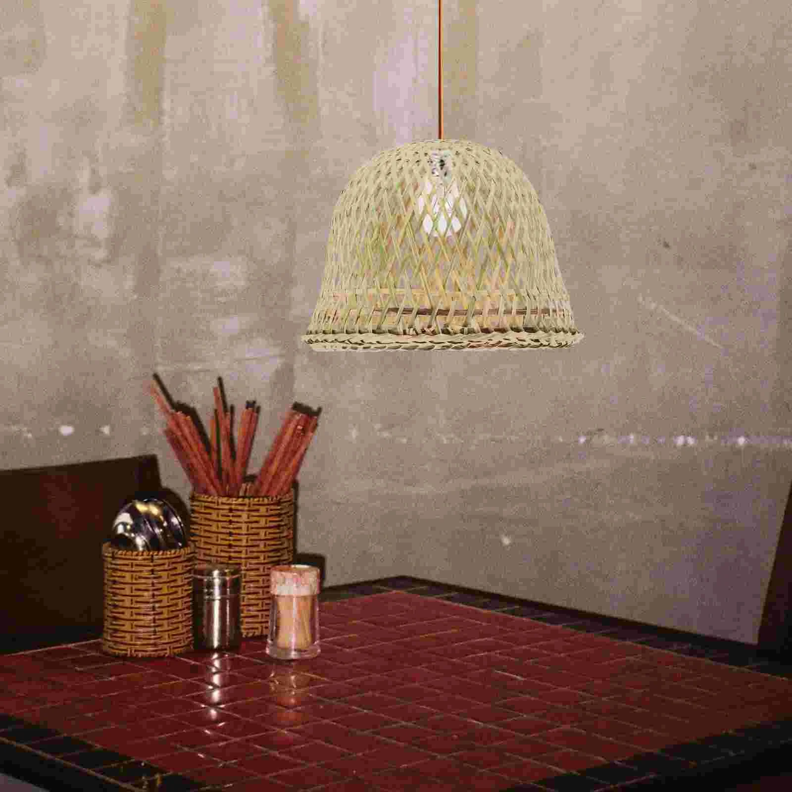 2 Pcs Bamboo Lampshade Woven Pendant Light Table Ceiling Cover Replacement Hanging