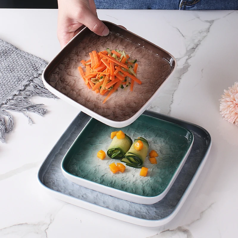 3pcs Set, Color Embossed Porcelain Dinner Plates Ceramic Rack Design, Nordic Kitchen Appetizer Plates, Servies Platter