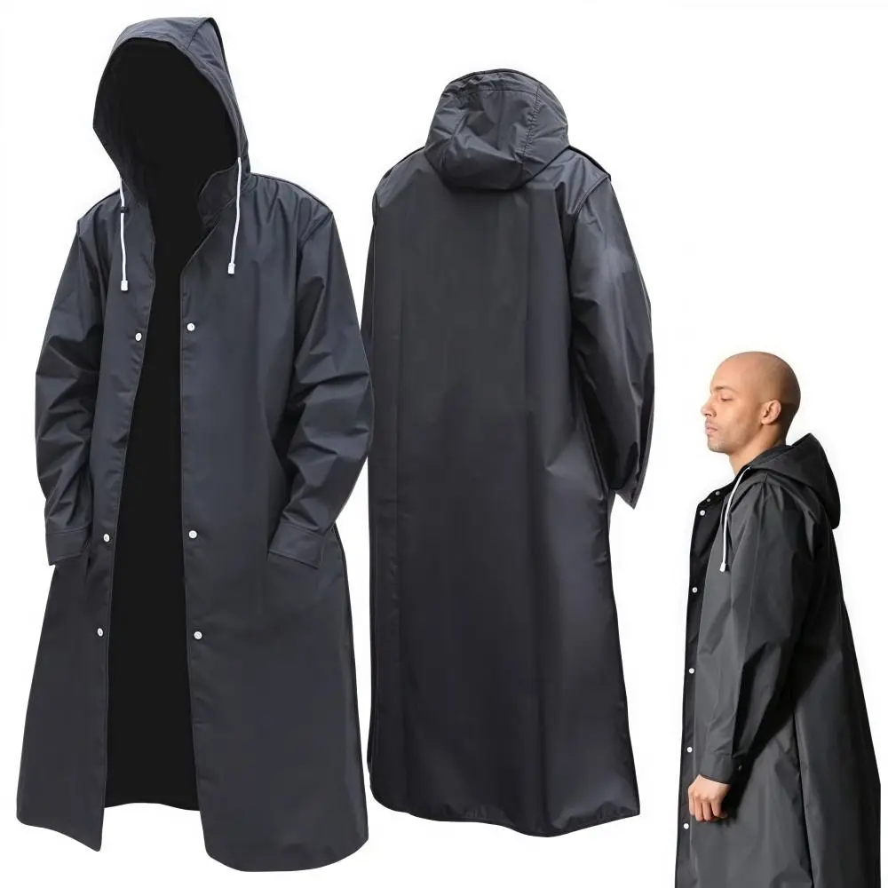 Neuer Langer Outdoor-Regenmantel Verdickter Schwarzer Kapuzen-Regenmantel Langlebiger Wasserdichter Camping-Regenponcho Unisex