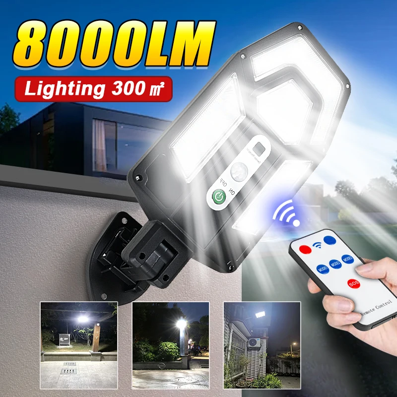 

8000LM Solar Lights Outdoor Sunlight Motion Sensor 3Modes Solar Street Wall Light Waterproof External Solar Lamp Garden Lighting