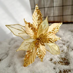 MissDeer 24CM Large Artificial Flowers Christmas Tree Sequins Decoration Xmas Ornament Party Home Decor Fake Flower New Year