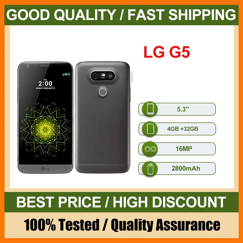 هاتف LG G5 H850 الأصلي المستخدم 4G غير مقفول 5.3 "32GB ROM 16MP Android NFC الهواتف الذكية حالة جيدة