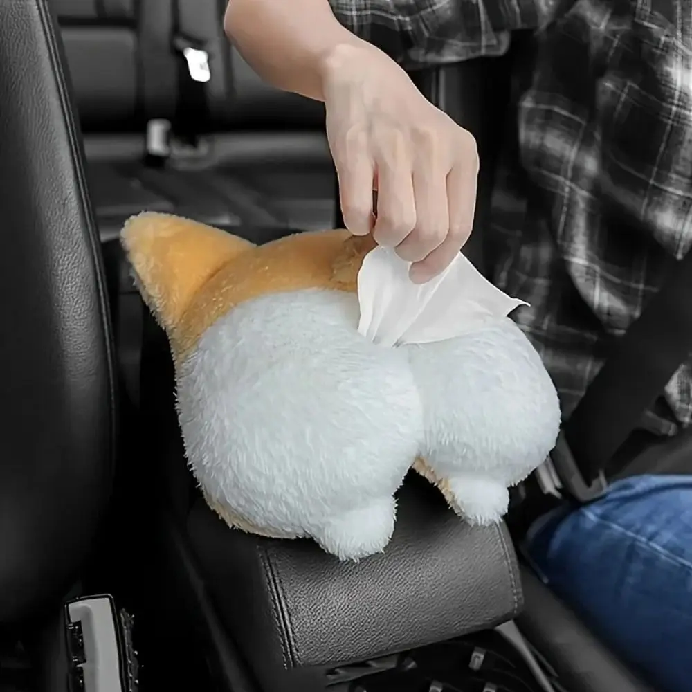 Cute Napkin Holder Corgi Ass Tissue Box Plush Tissue Holder Corgi Tissue Box Soft Animals Paper Napkin Case For Car Seat