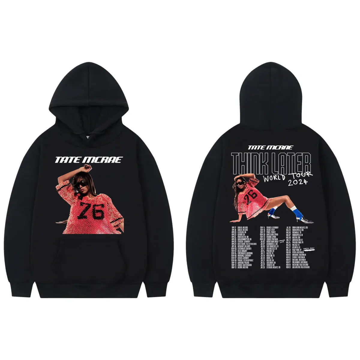 Singer Tate Mcrae Graphic Hoodies The Think Later World Tour 2024 Sweatshirt Men Women Fashion Hip Hop Vintage Oversized Hoodie