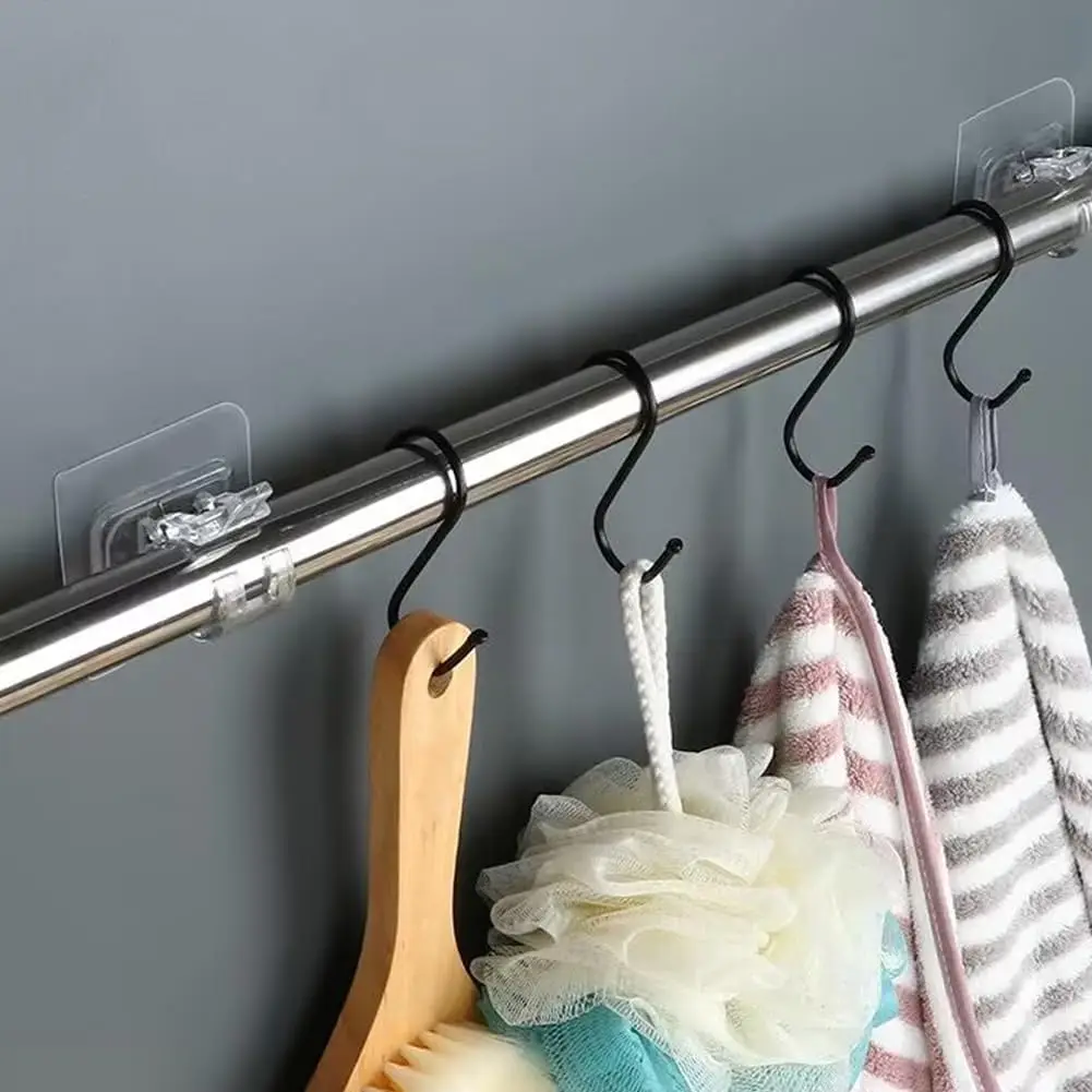 2/10PCS Curtain Rod Clips Hooks Self-Adhesive Nail-Free Rod Holder Clamp Bracket Adjustable Wall Curtain Fixed Clip Hanging Rack