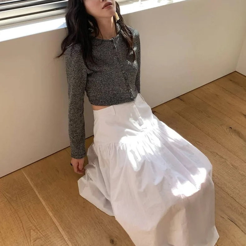 

Spring 2025 New Arrival Dongda Gate Overd*Eflair Simple Low Waist Patchwork Pleated Cotton Knitted Skirt for Women