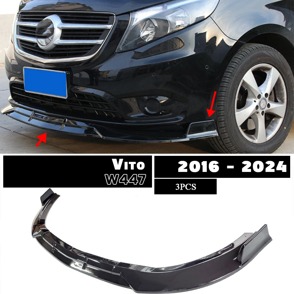 

3PCS Gloss Black Carbon Printing Front Bumper Cupspoiler Lip for Mercedes Benz Vito 2016 - 2024 W447 Vito109 111 114 116 119 124