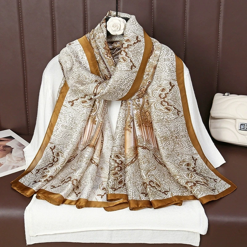 90*180 Elegant Ethnic Faux Silk Scarf for Women Large Cashew Satin Beach Towel Neck Scarf and Wraps for Ladies