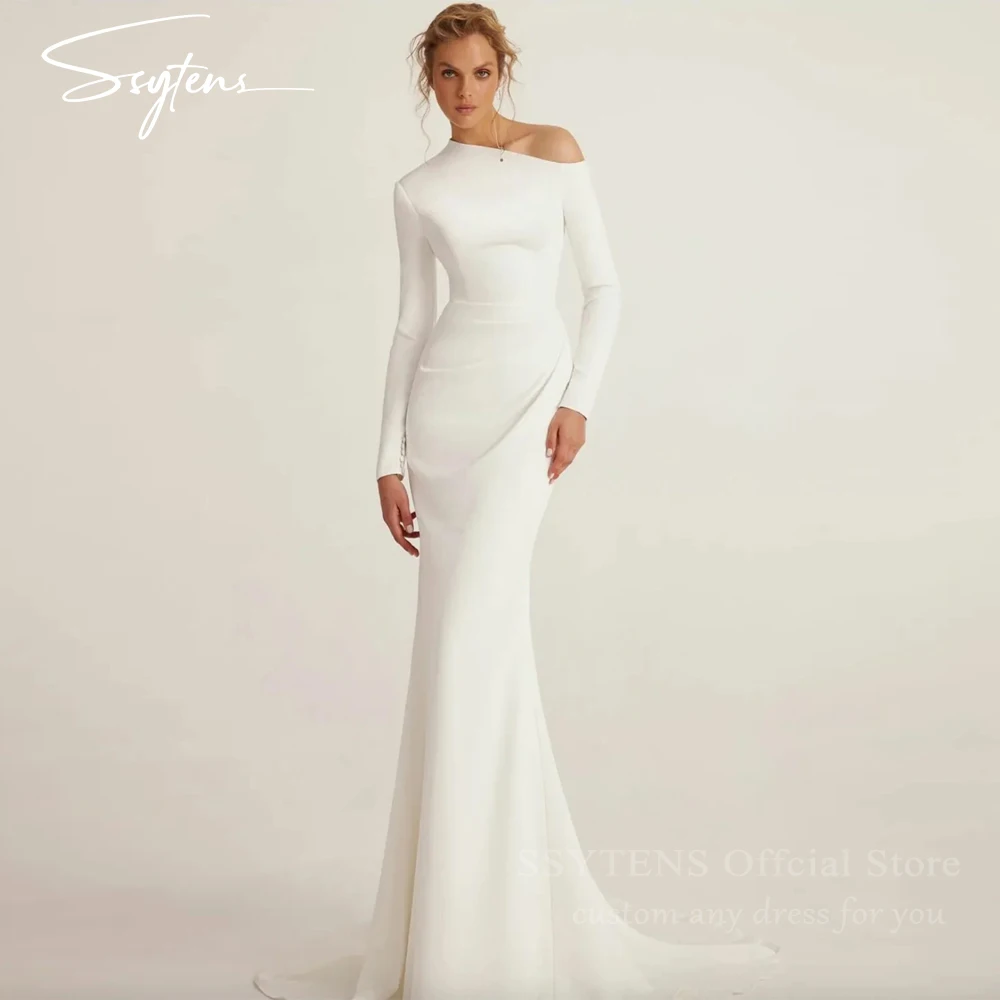 SSYTENS Satin Wedding Dresses for Bride One Shoulder Long Customized Bridal Gowns Mermaid vestidos elegante mujer para fiesta