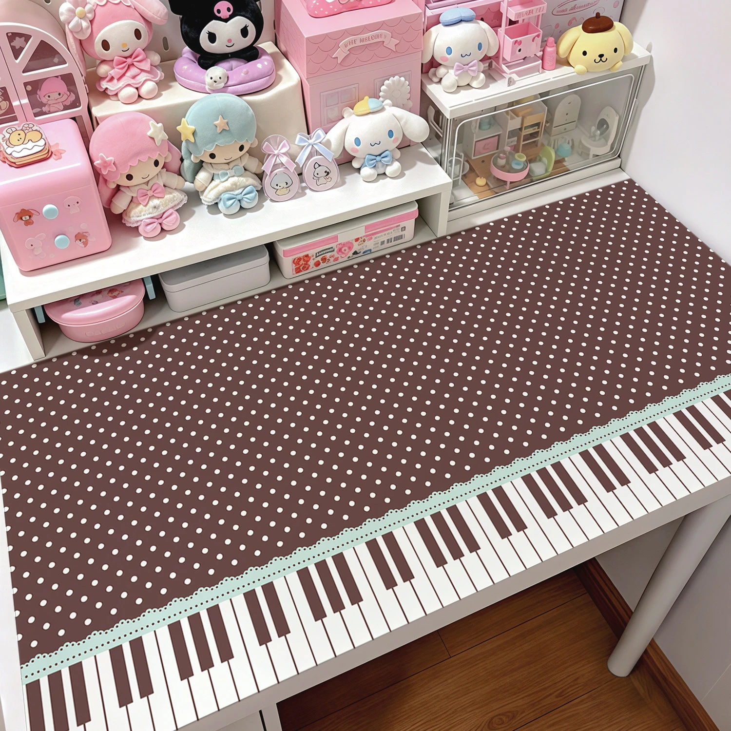 Korean Piano Polka Dots PU Leather Desk Pad Protector Non-Slip XXL Small Mousepad Office Esports Game Laptop Keyboard Mat Carpet