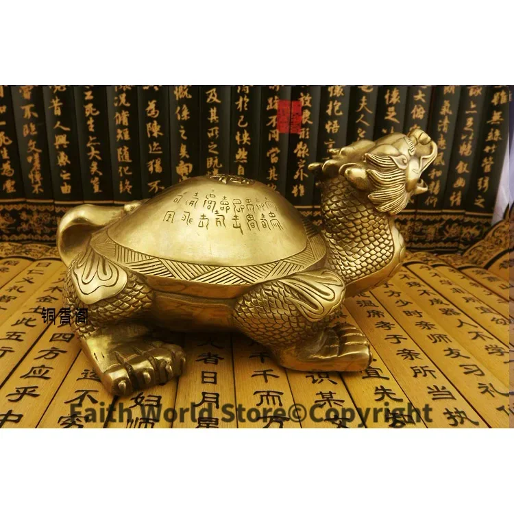 25CM #office Home Room shop bring wealth and fortune Mascot efficacious Talisman JI XIANG Dragon Turtle FENG SHUI Copper statue