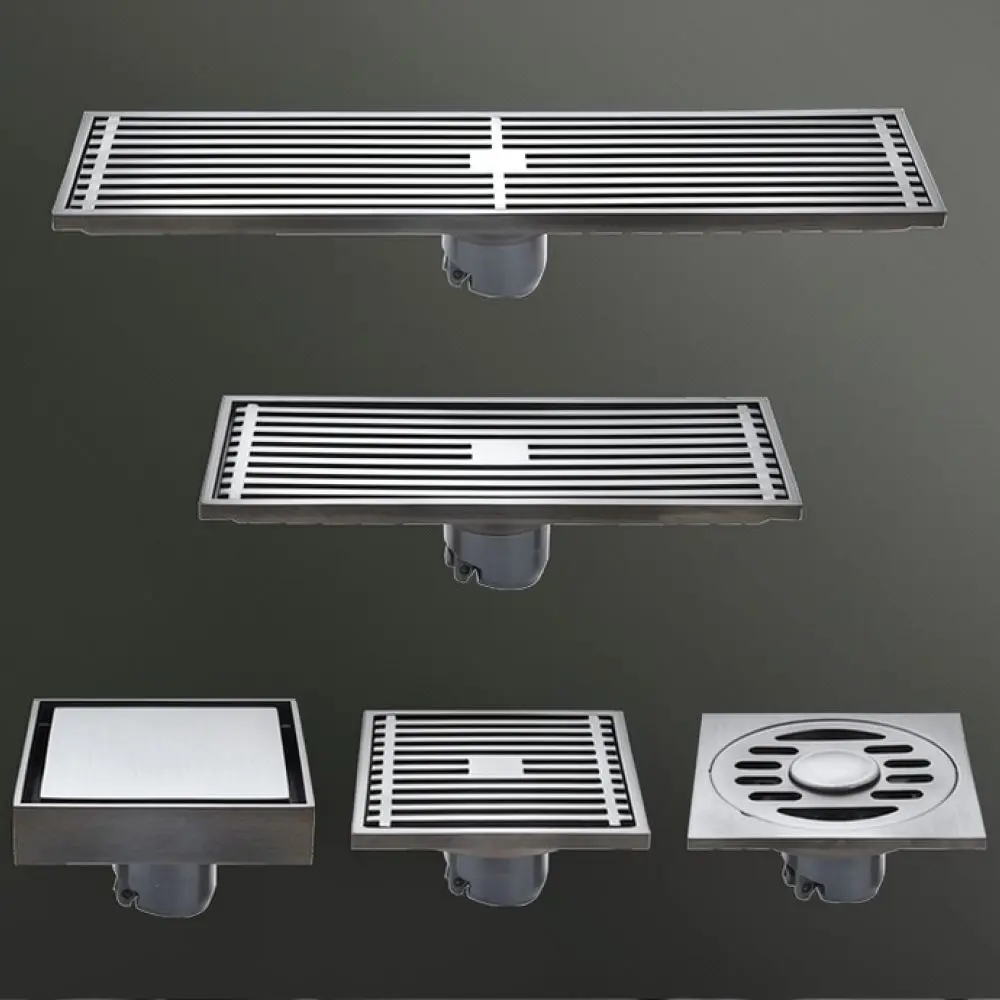 Invisible Tile Insert Floor Drain Stainless Steel Gunmetal Deodorant Modern Shower Bathroom Waste Filter Sewer Grate