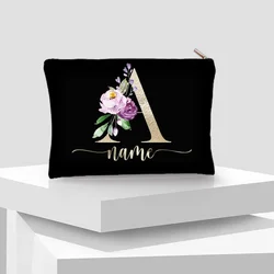 Initial Floral Pattern Bridesmaid Gift Bride Pouch Personalization Makeup Bag Cosmetic Cases Wedding Storage Lipstick Organizer