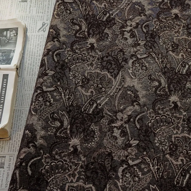 Palace Style Phoenix Curled Grass Pattern Chenille Jacquard Fabric Retro Dress Suit Set Color Woven Curtain DIY Fabric