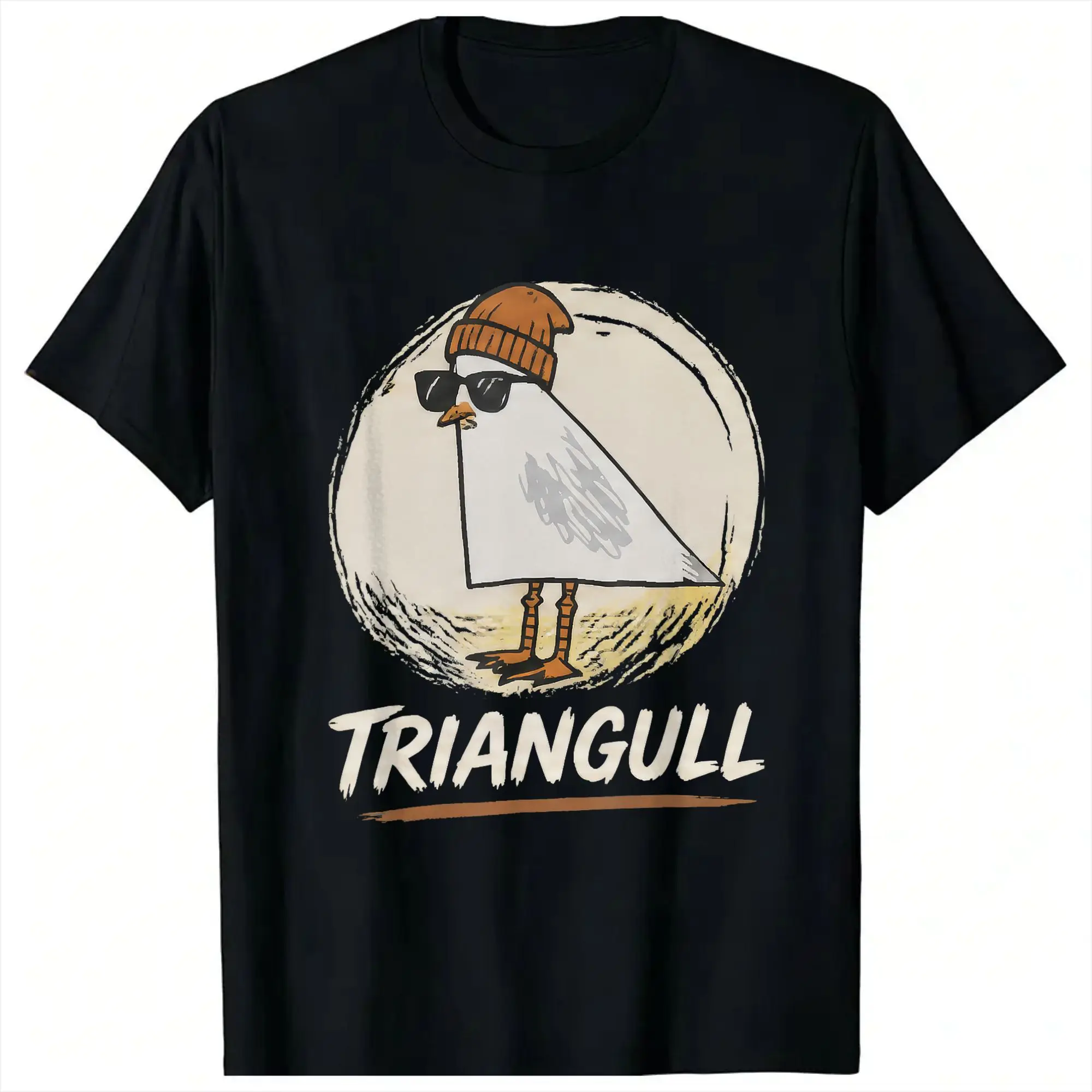 Men Cute Triangull Triangle Seagull Bird Pun Funny T Shirt  Pure Cotton Clothes Funny Short Sleeve O Neck Tee Shirt T-Shirts