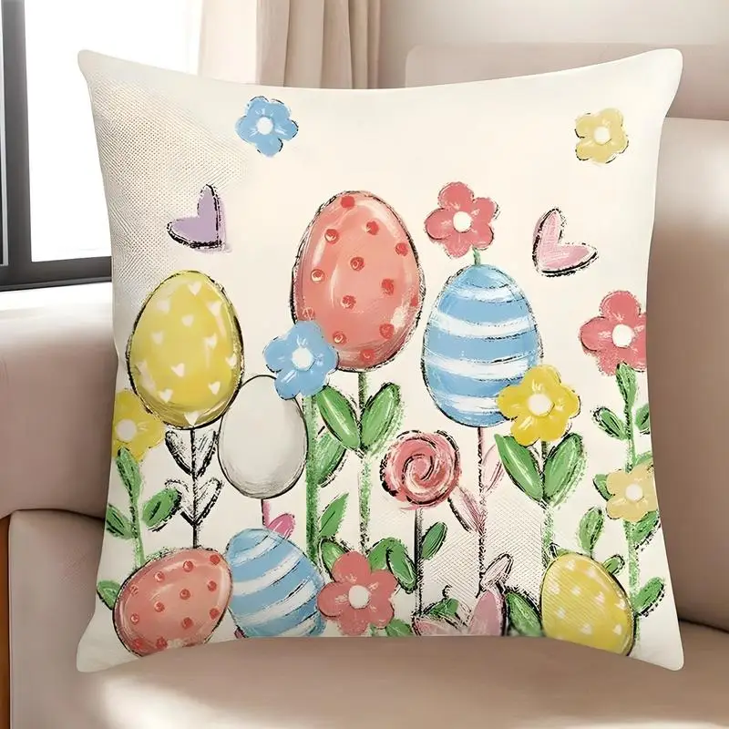 Easter Egg Pillow Cases 18x18in Decorative Square Throw Pillow Case Festive Decorative Square Throw Pillow Covers Stylish Home